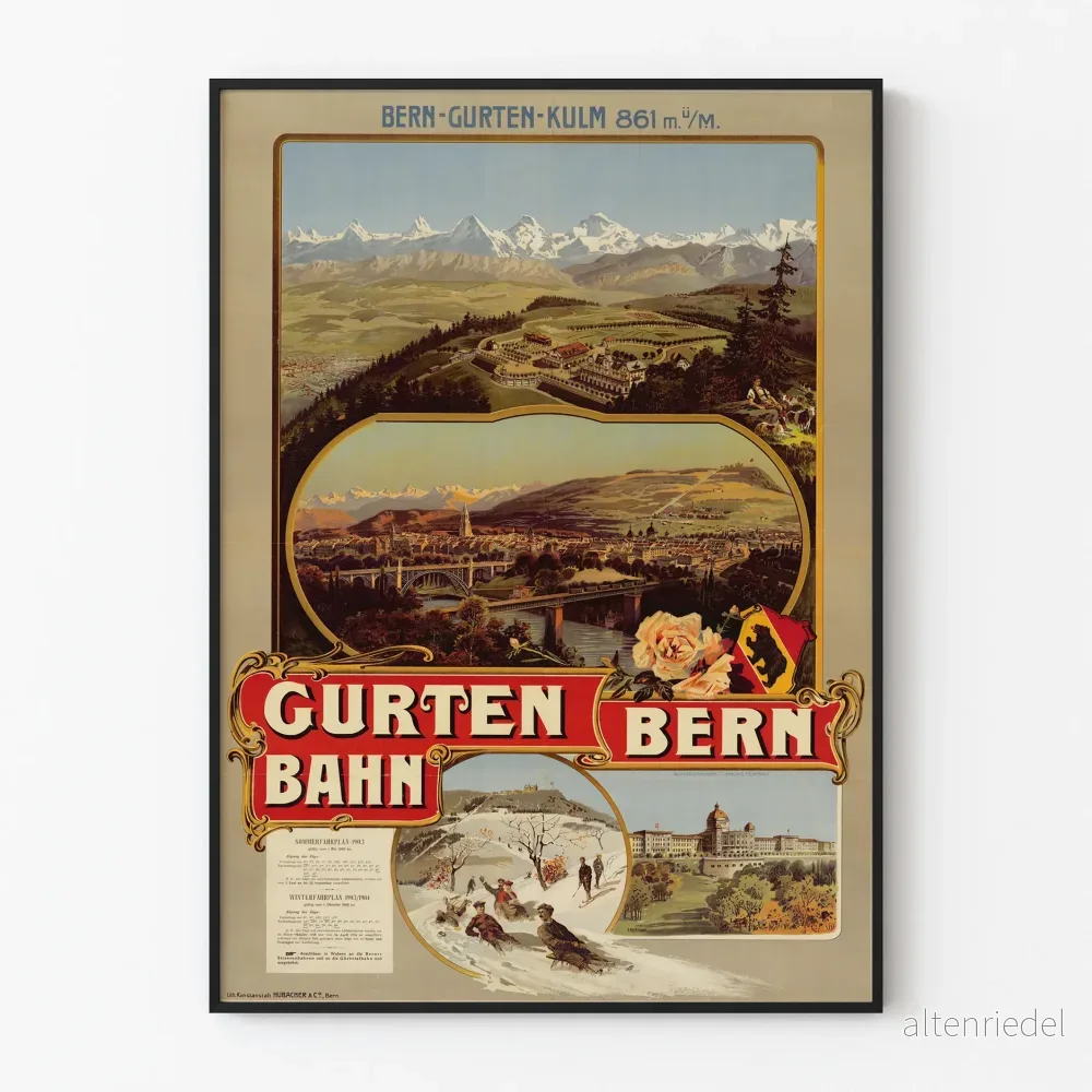 Vintage tåg Gurten Bern - Retro schweizisk väggdekoration poster