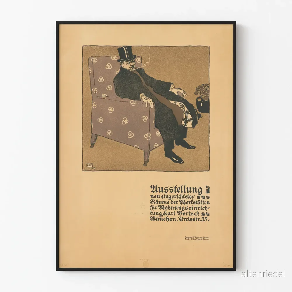 Vintage affisch för väggdekoration med man i fåtölj med hög hatt