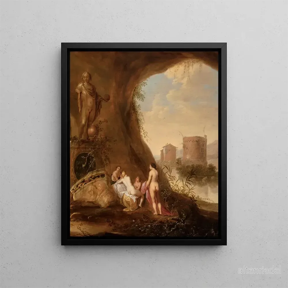 Målning Nymf i en grotta nära en förfallen staty – Abraham van Cuylenborch | Konsttryck Målning Nymf i en grotta nära en förfallen staty – Abraham van Cuylenborch | Konsttryck
