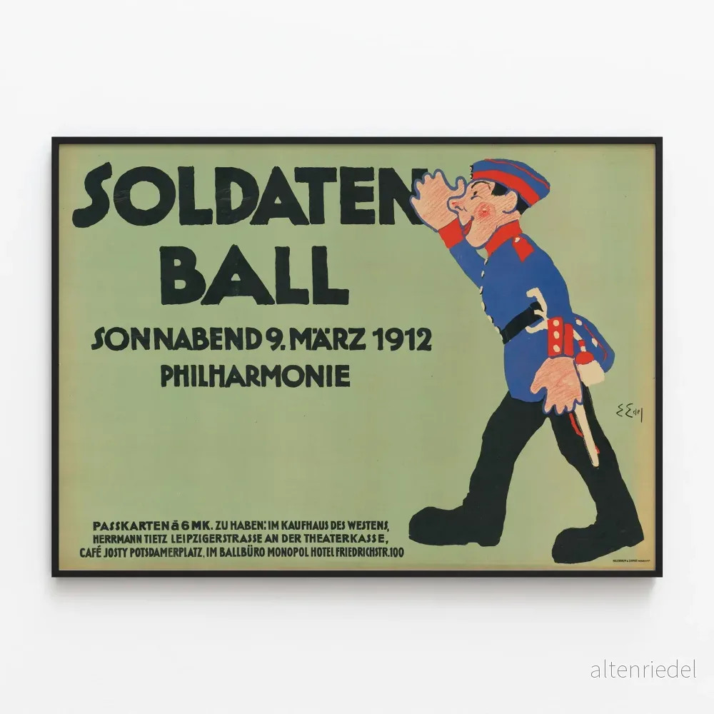 Vintage militär väggdekoration affisch Soldaten Ball 1912 Vintage militär väggdekoration affisch Soldaten Ball 1912
