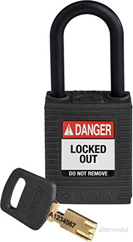Brady SafeKey Lockout hänglås nylon svart 1,5" plast shkl nyckel olika 754473610463