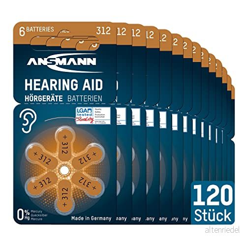 ANSMANN 120 x hörapparatbatterier 312 brun typ PR41 1,4 V zink luft Made in Germany batteri för hörapparater, batterier 4013674191178