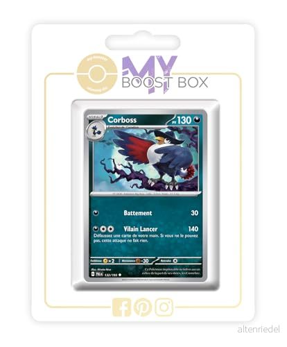 Corboss (Honchkrow) 132/193 Reverse Myboost X Écarlate et Violet 02 Évolutions à Paldea Box med 10 franska Pokémon kort 3701604903779