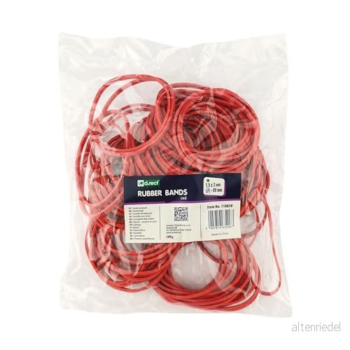 D.RECT gummiband 100 g påse 50 mm diameter 3 gummiring band för hushåll, arbete, kontor återanvändbara, hållbara, stabila, röda 5907814632067