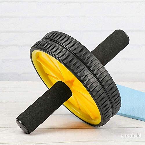 FFitness Two Wheeled Power Wheel with Mat, Hjul med maghandtag, unisex vuxen, gul, en storlek 769322294992