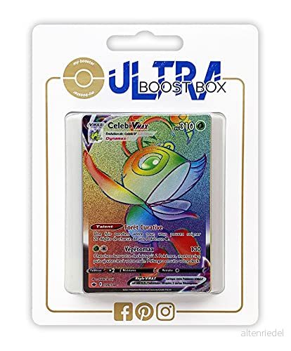 Celebi VMAX 199/198 hemlig regnbåge ultraboost x svärd och sköld 6 rike av is set med 10 franska Pokémon kort 3701425290607