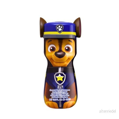 Paw Patrol 2 i 1 duschgel och schampo 3D figur Chase, present till barn (400 ml) 8411114063362
