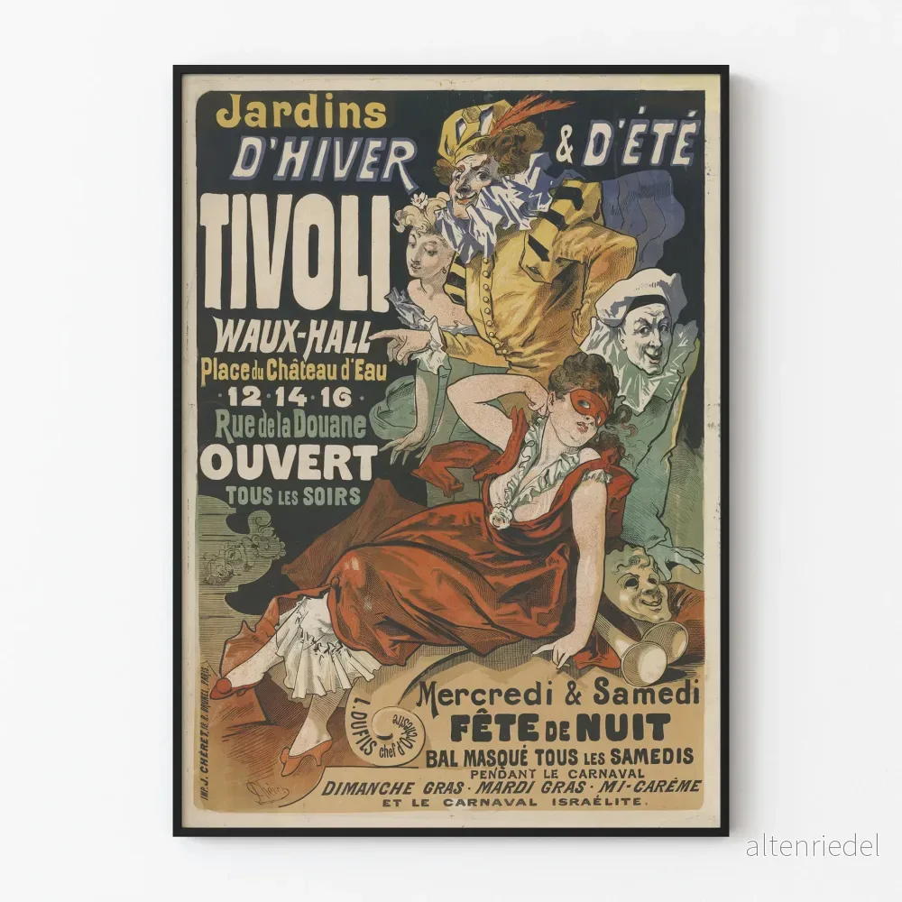 Vintageposter av vinter- och sommarträdgårdar Tivoli Waux-Hall