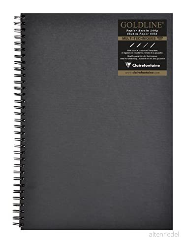 Clairefontaine 34264C skissbok med dubbelspiral tvärs gyllene, DIN A3, 42 x 29,7 cm, 140 g, svart 3329680342642