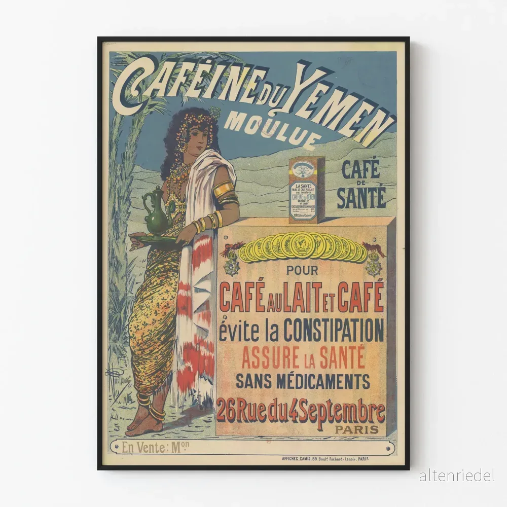 Vintageposter Yemenens koffein – Retro väggdekoration för hälsa och kaffe Vintageposter Yemenens koffein – Retro väggdekoration för hälsa och kaffe