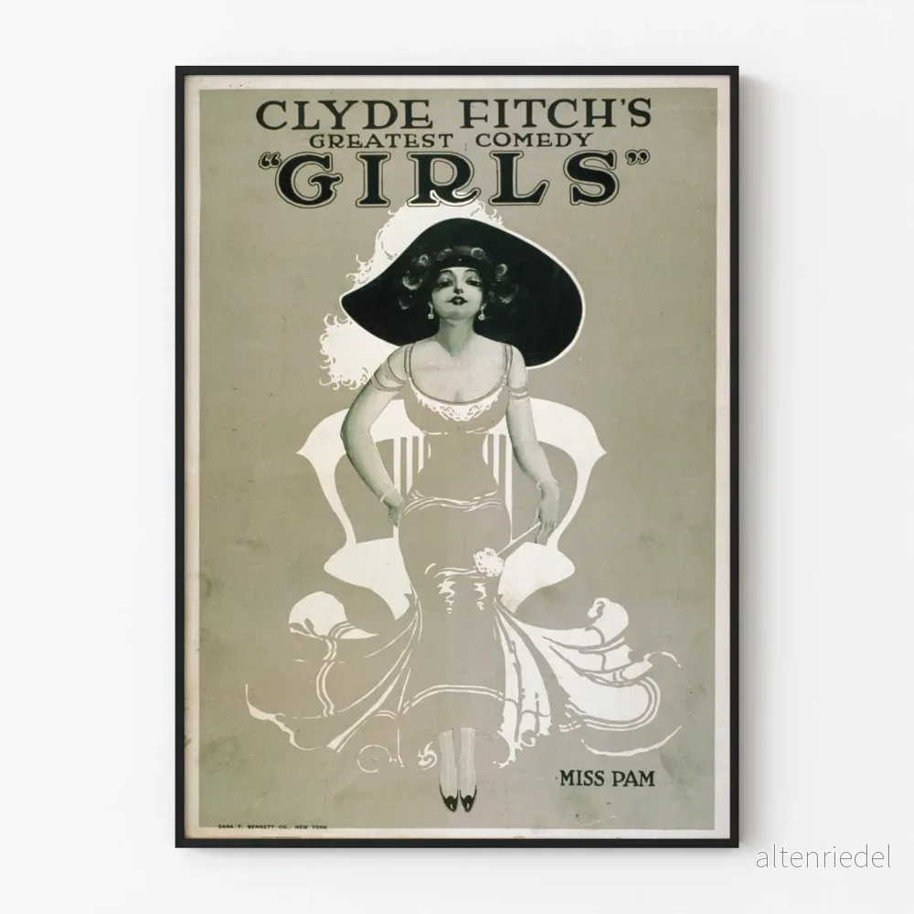 Vintageaffisch Clyde Fitchs största komedi "Girls - Miss Pam"