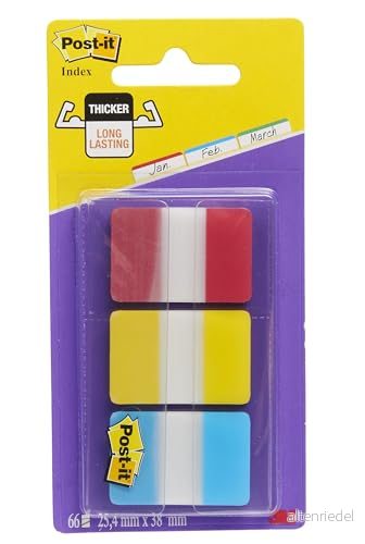 Post-it Index 686-RYB - Flikar med dispenser 25.4 x 38.1 mm 66 ark (3 22) gul, blå, röd 21200975929