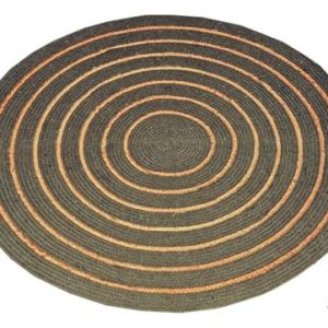 Atout Ciel Rund flätad bomullsmatta, randig juteeffekt, khaki, 120 cm 3115334185617