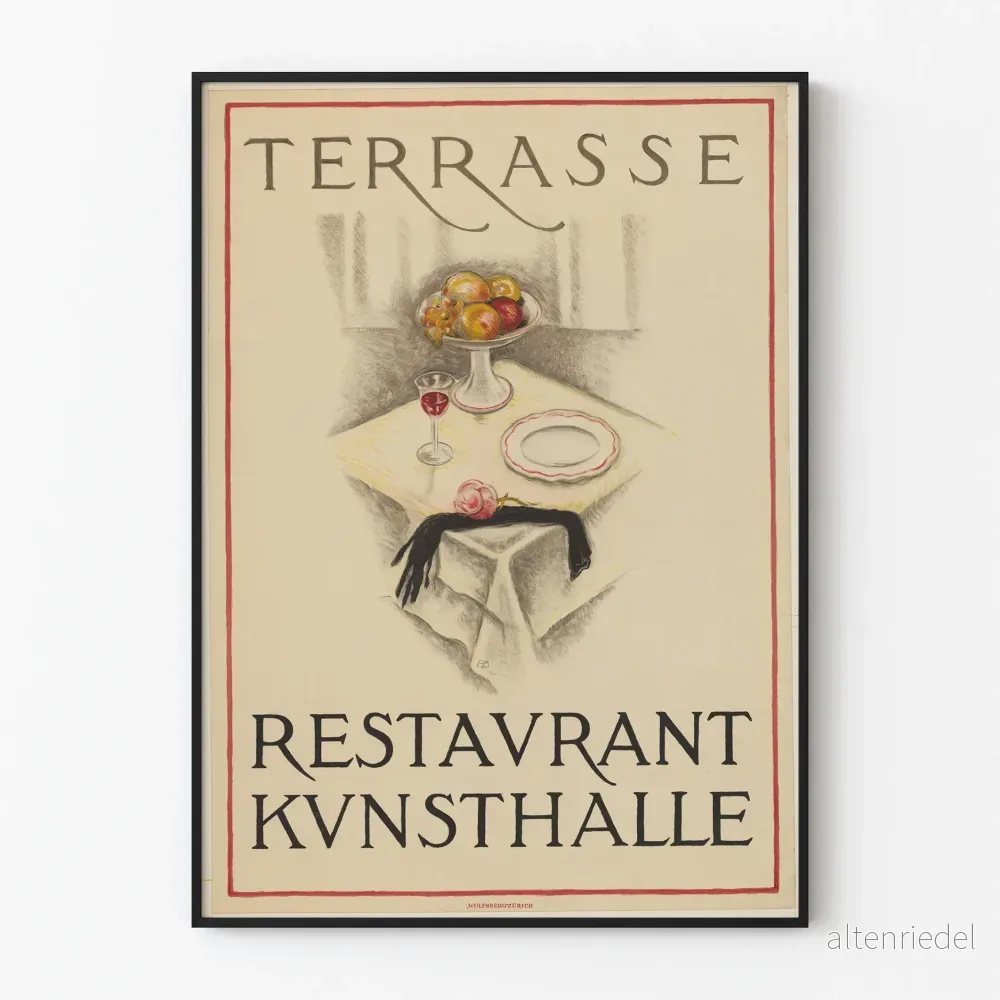 Vintageposter för Terrasse Restaurant Kunsthalle i Basel