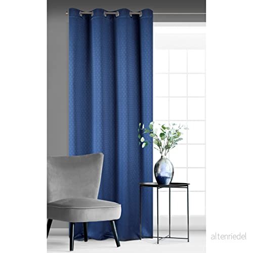 Eurofirany Rivet gardin jacquard öljetter trend enkel elegant hög kvalitet sovrum vardagsrum, marinblå, 135 x 250 cm 5900811872344