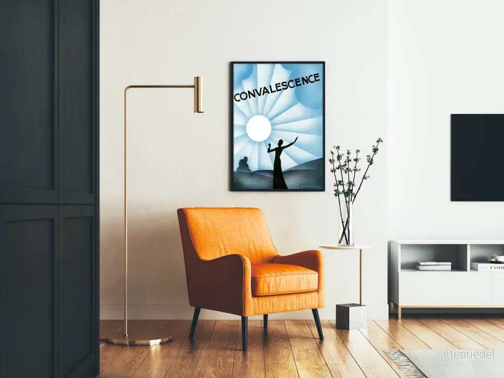 Vintageaffisch med konvalescens grafisk design i blått och svart silhuett - Bild 2