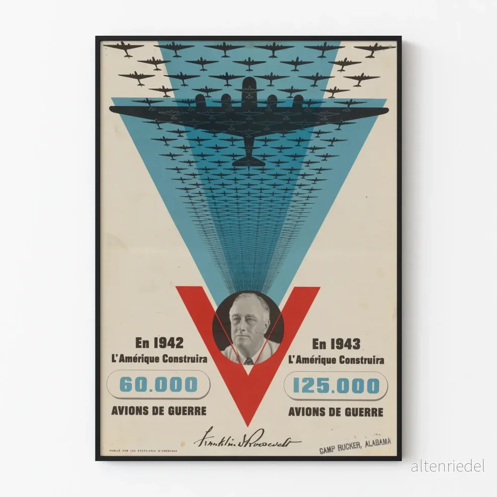Vintageflygplansposter från krigsåren 1942–1943, USA