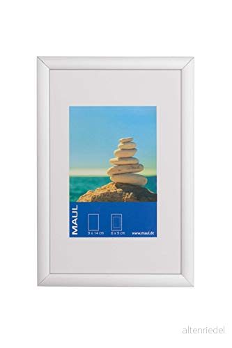 Maul Bildram Mauldesign 10 x 15 cm, Fotoram Av Plast För Stående Eller Liggande Format, Med Passepartoutinlägg, Justerbar Utbytbar Ram, Perfekt Foton, Kollage Och Bilder, Vit 4002390066877