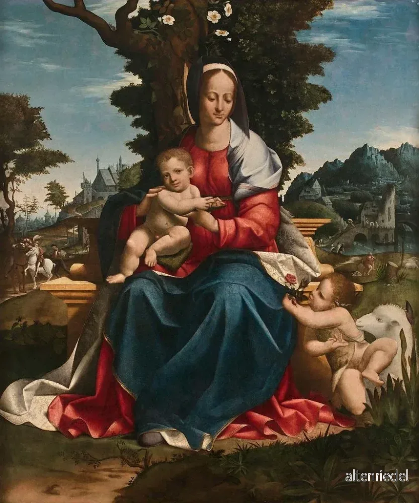 Målning La Vierge à l’Enfant avec saint Jean - Baptiste dans un paysage - Girolamo Alibrandi | Konsttryck - Bild 2