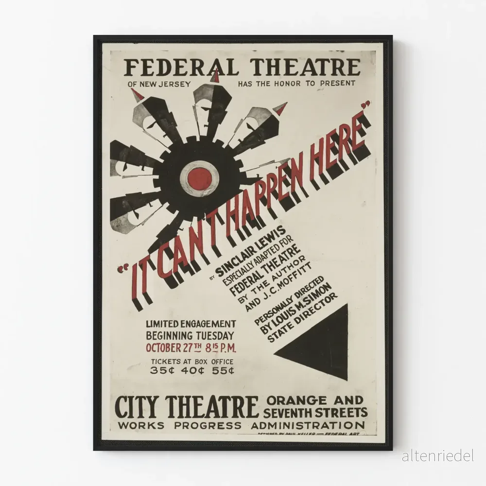 Vintage teaterposter « It Can't Happen Here » Federal Theatre New Jersey