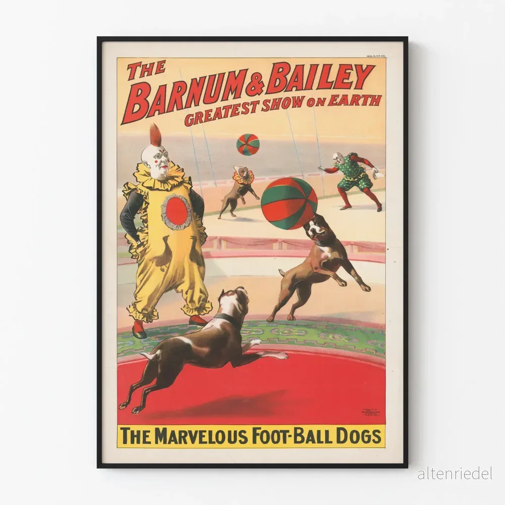 Vintageposter Barnum & Bailey - Hundar som spelar fotboll