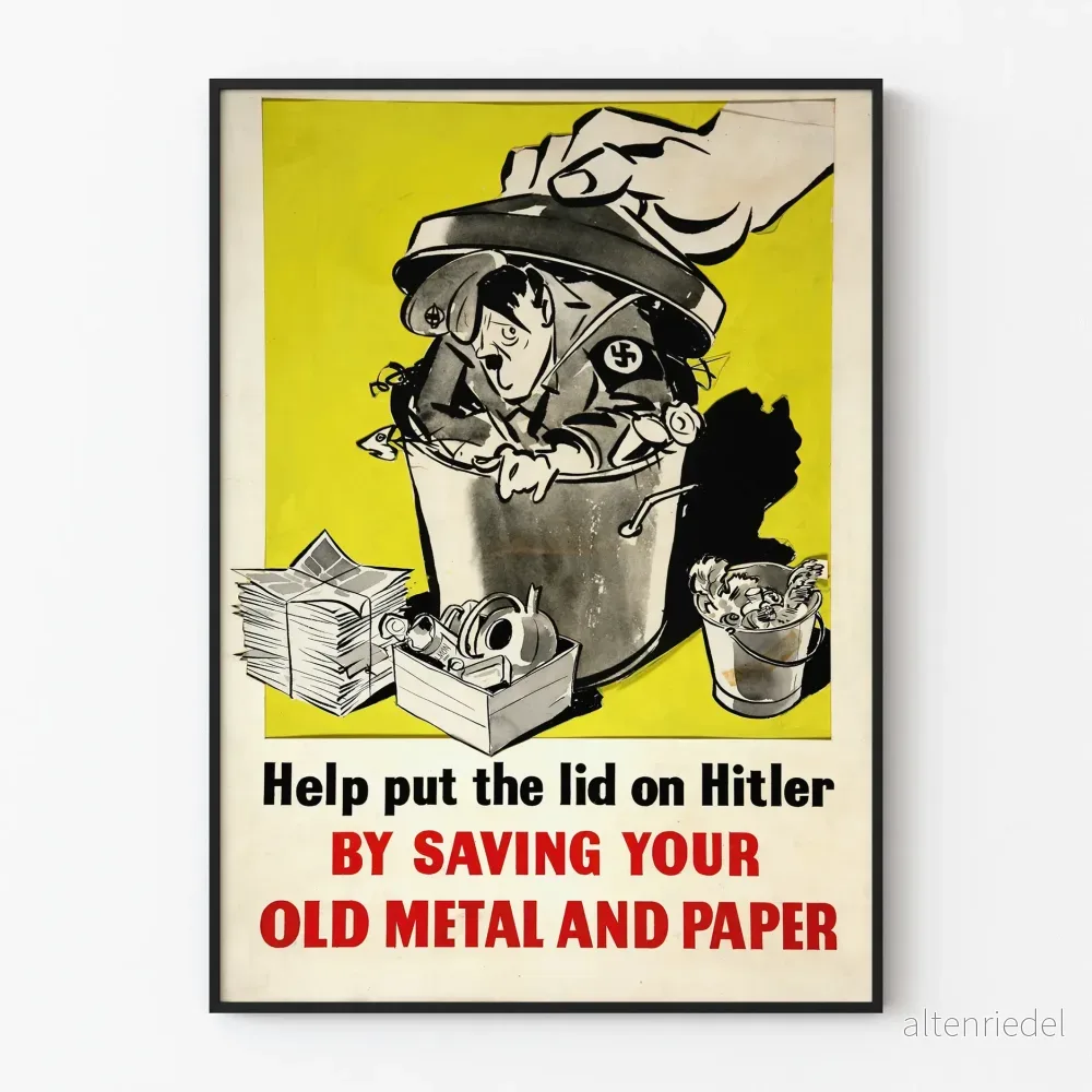 Vintage propagandaposter – Metall- och pappersåtervinning mot Hitler Vintage propagandaposter – Metall- och pappersåtervinning mot Hitler