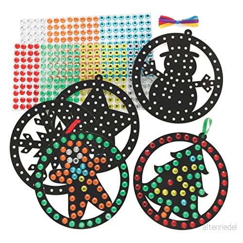 Baker Ross FC198 julkonst kit 3 pack, gör ditt eget bild kit, kreativa aktiviteter för barn, självhäftande ädelstenar set, jul 5051174125964