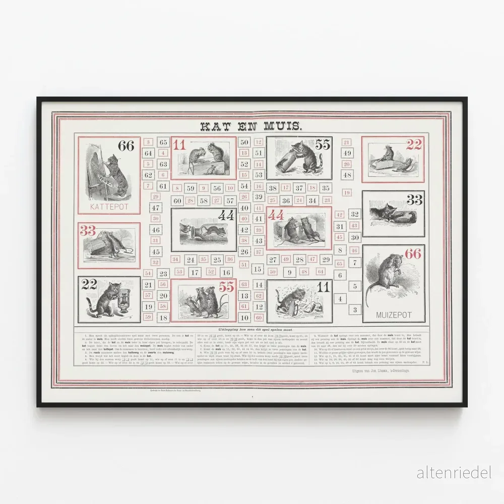 Vintageposter för sällskapsspel Katt och Mus väggdekoration