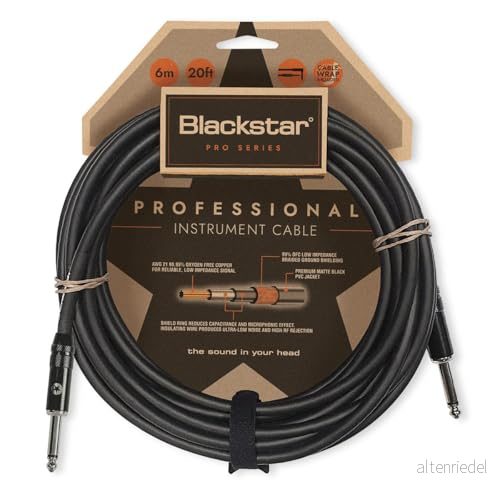 Blackstar 6 m (20 fot) Pro Series instrumentkabel rak ¼" uttag till för bas/elgitarr/elektroakustisk/tangentbord/förstärkare 845644007738