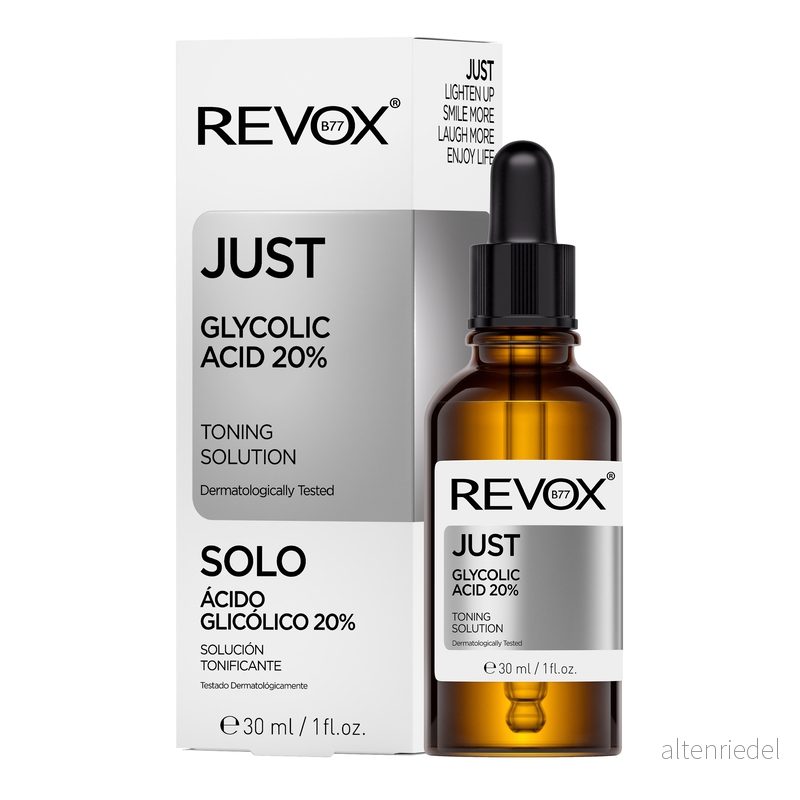 REVOX B77 Just Glycolic Acid 20%, 30 ml, Serum, Toning Solution, Exfoliant För Ansiktet, Förbättrar Konsistens, Jämnar Ton, Minskar Rynkor Och Mörka Fläckar, Stimulerar Hudförnyelse 5060565101425