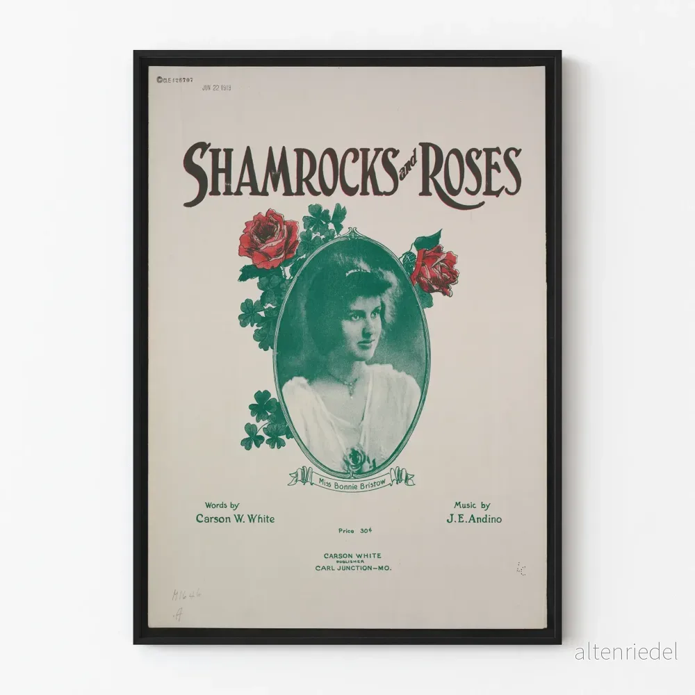 Vintageposter med fyrklöver och rosor med porträtt och blomstermotiv