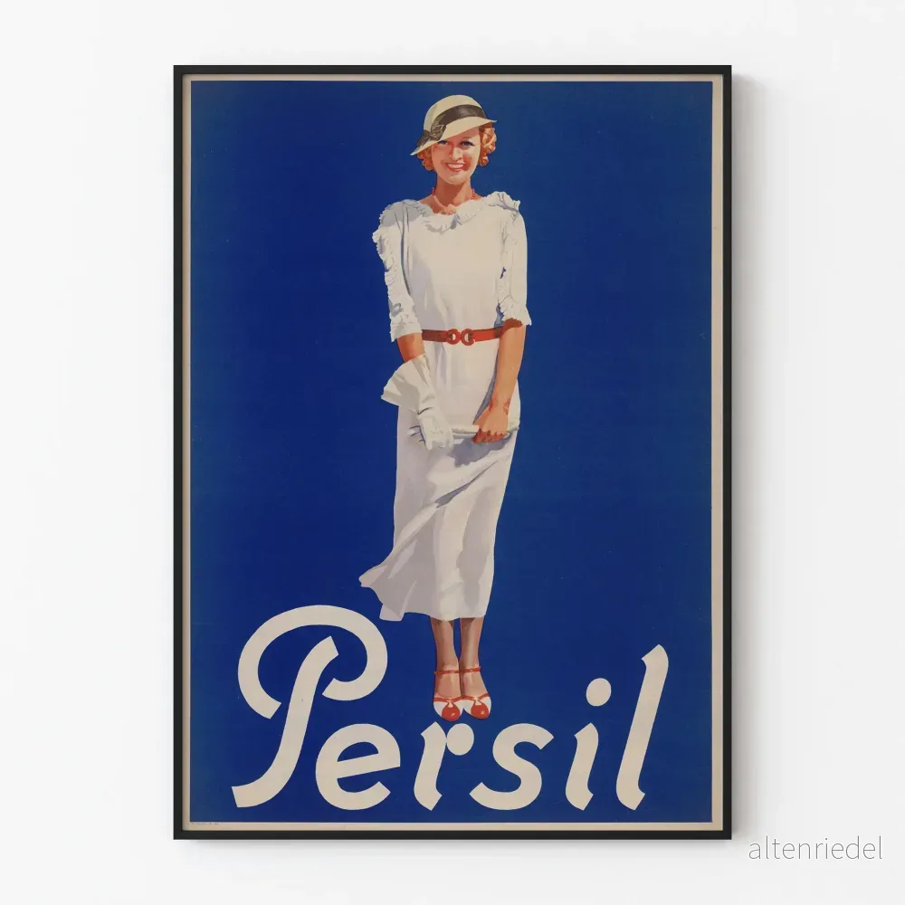 Vintage reklamposter för Persil Elegant kvinna i vitt