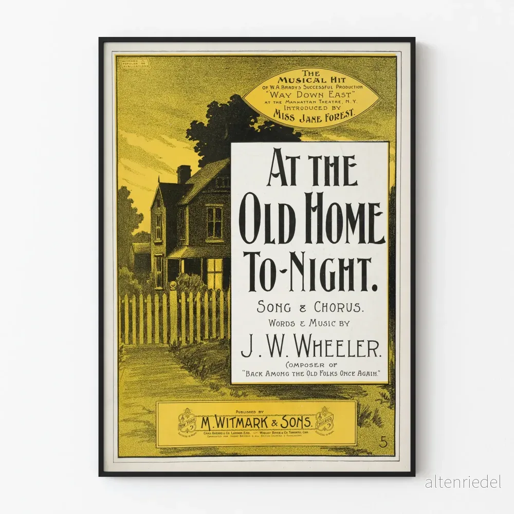 Vintageposter med sång "At the Old Home To-Night" – Retro väggdekoration