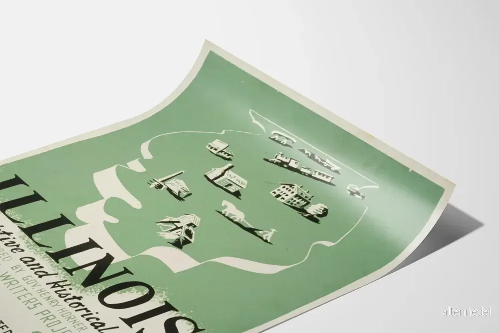 Vintageaffisch med illustrerad karta över Illinois - Historisk guide och beskrivning - Bild 3