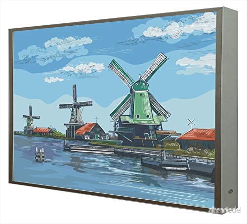 Bild med vitlackerad träram Upplyst Ljus Leds Mills i Amsterdarm 683489520070
