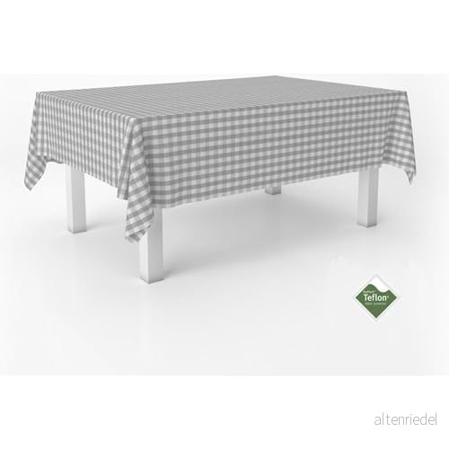 ECOMMERC3 Vichy fläckbeständig bordsduk för rektangulärt bord storlek 300 x 140 cm med extra mjuk känsla och vattentät ljusgrå 8435767371759
