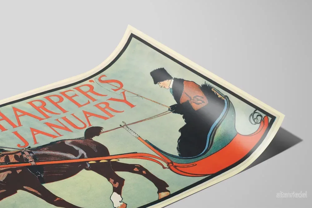 Vintageposter Harper's januari med häst och släde - Bild 2