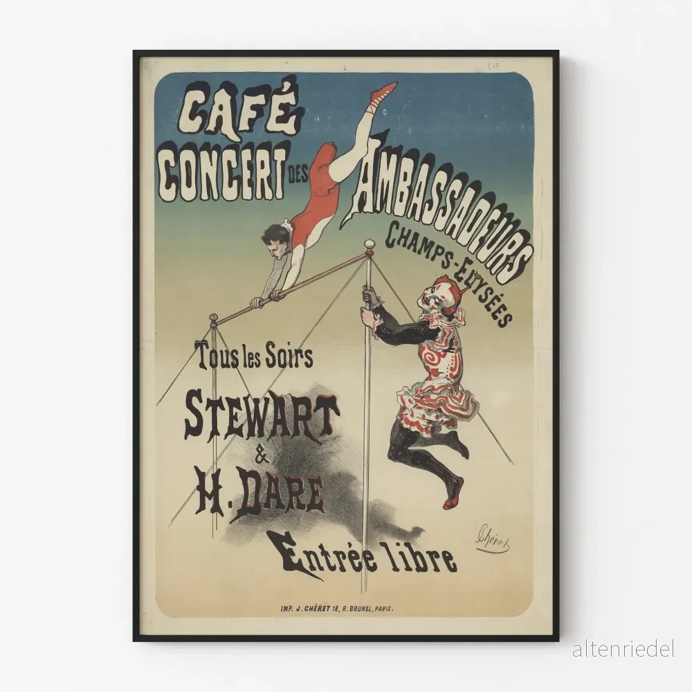 Vintageposter för Café Concert des Ambassadeurs med akrobater Stewart & H. Dare
