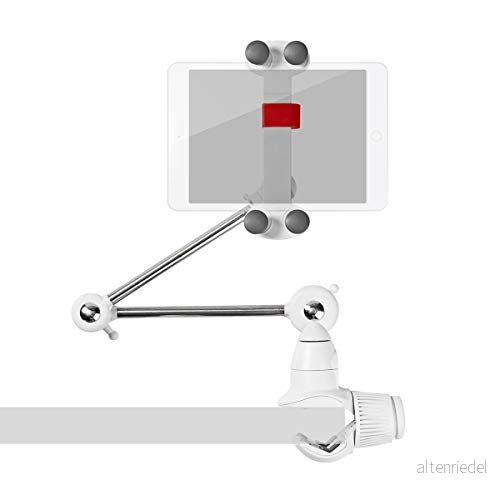Nedis surfplatt- och smartphone-hållare vikbar arm 12 tum skärmdiameter interaktiv 360 fullt rörlig universell max. 1 kg fyra runda fästen, TDMT111WT, vit/metall 5412810316090