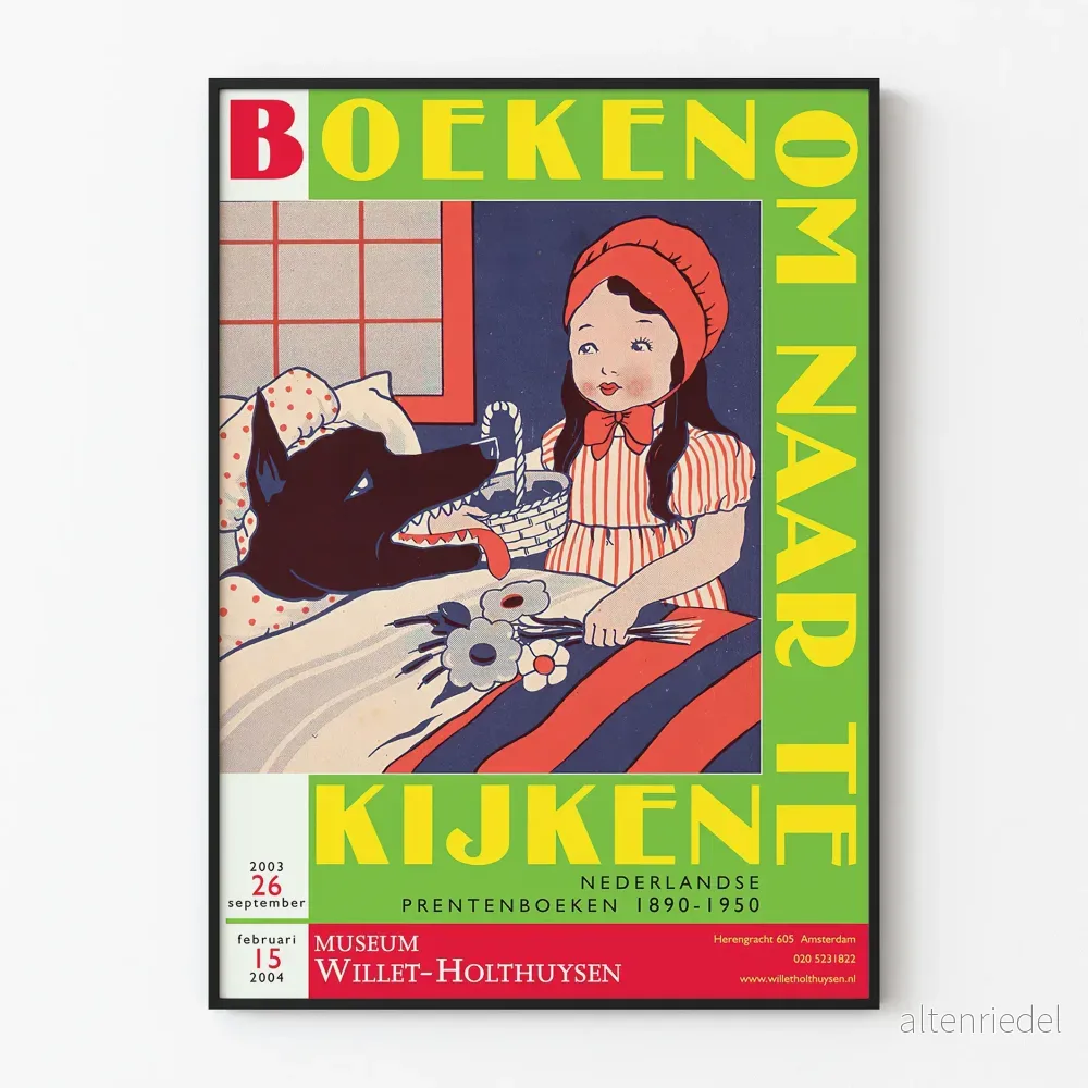 Vintageposter för utställning av illustrerade böcker Nederländerna 1890-1950