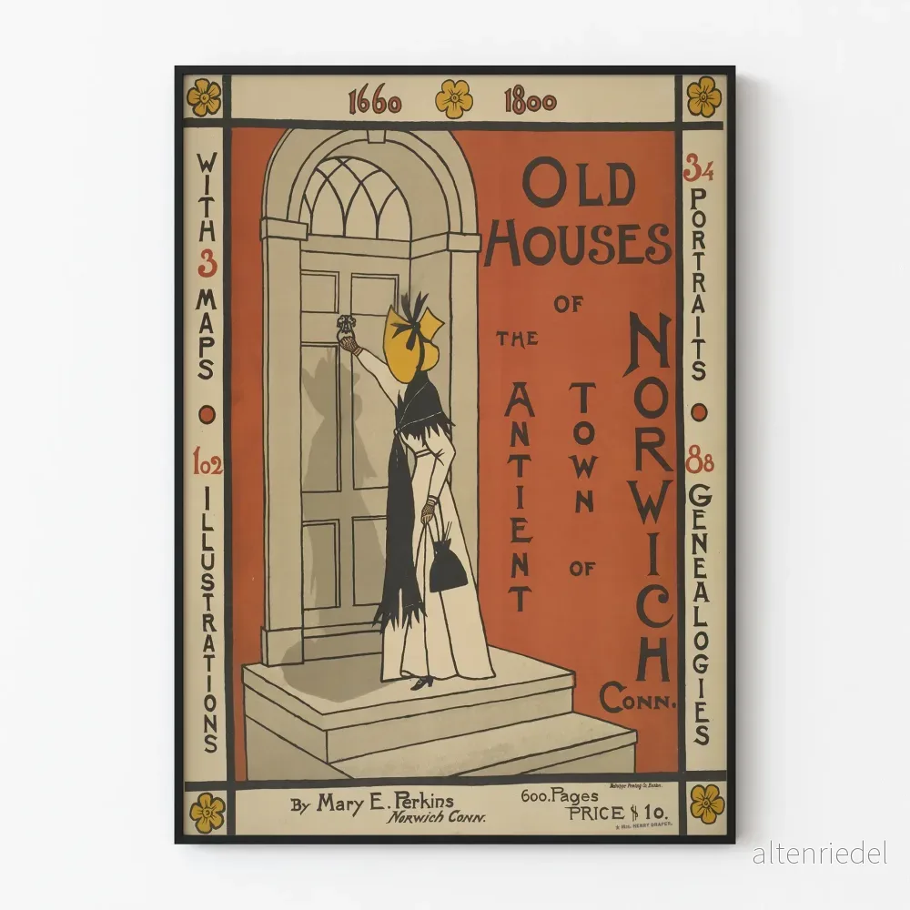 Vintageposter av de gamla husen i Norwich, Connecticut