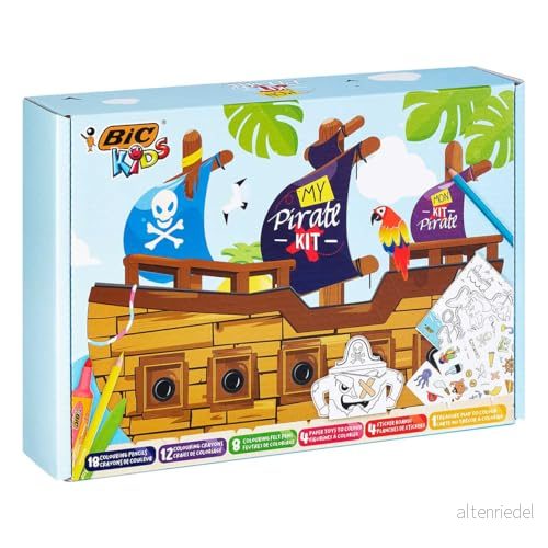 BIC Kids My Pirate: Färgpennor och kritor, pappersspel, klistermärken, skattkort – blandade färger, set med 47 st 3086123660236 BIC Kids My Pirate: Färgpennor och kritor, pappersspel, klistermärken, skattkort – blandade färger, set med 47 st 3086123660236