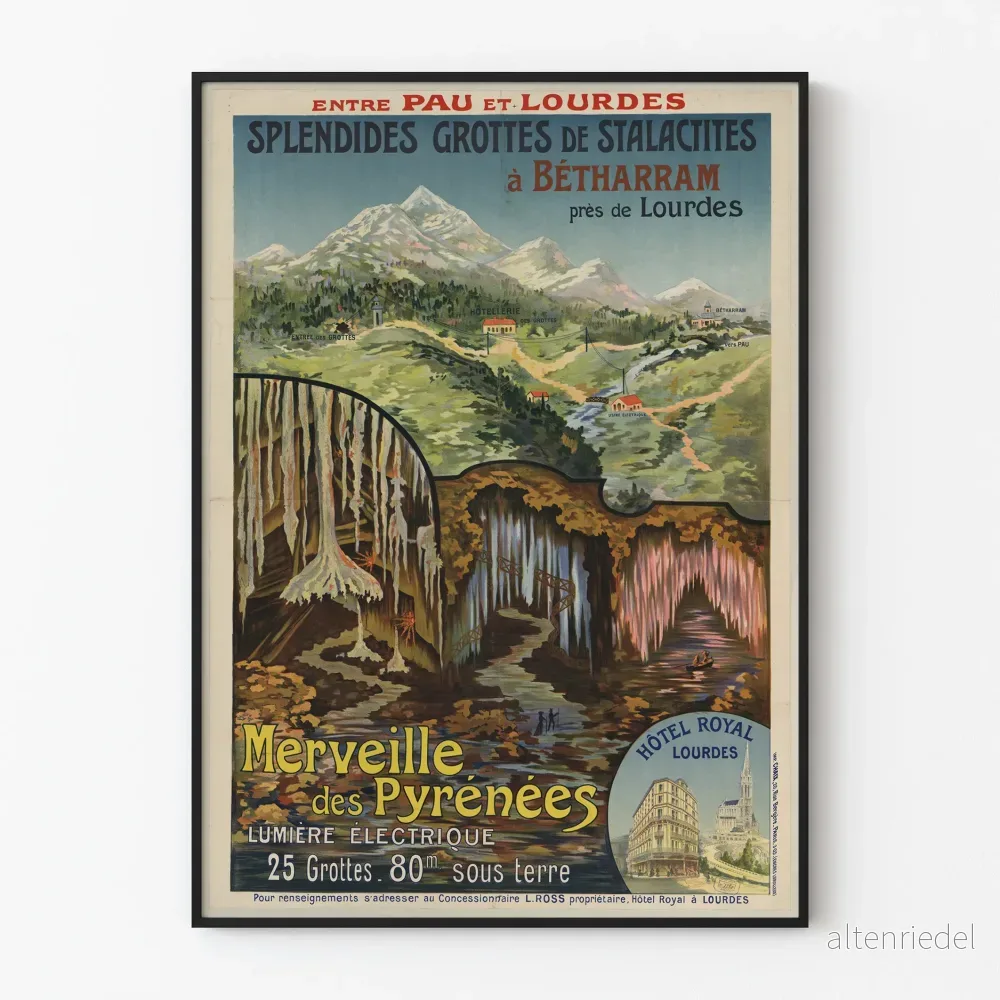 Vintageposter av Grottes de Bétharram, Pyrrarnas underverk