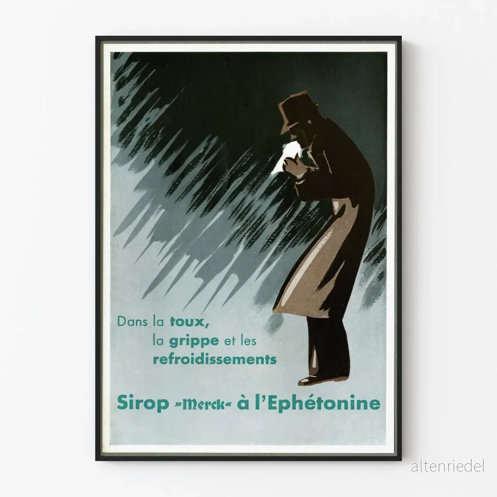 Vintageposter för Sirop Merck med Efeotonin för hosta och influensa