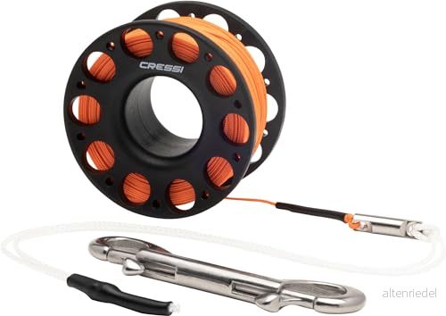 Cressi fingerspole med SS Bolt Snap Black Teknisk komplett dyklinje och snäppkrok, svart, 15 m, unisex 8022983214962