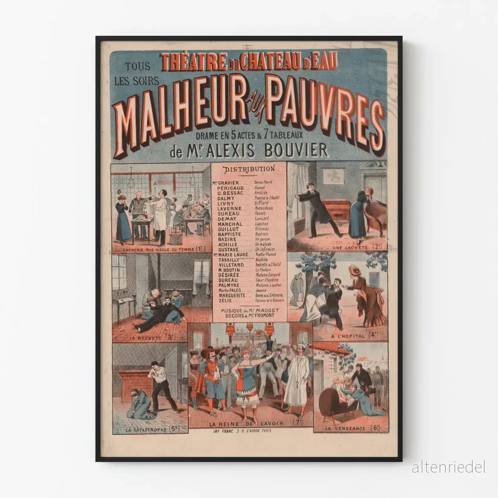 Affisch teater Malheur aux Pauvres – Vintage väggdekoration