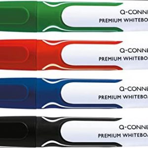 Q Connect Whiteboard markering/avtorkningsbar/icke permanent markör/linjebredd 23 mm/hög kvalitet/för hem, kontor, skola/4 stycken i paket/färg: Mix 5706002111694