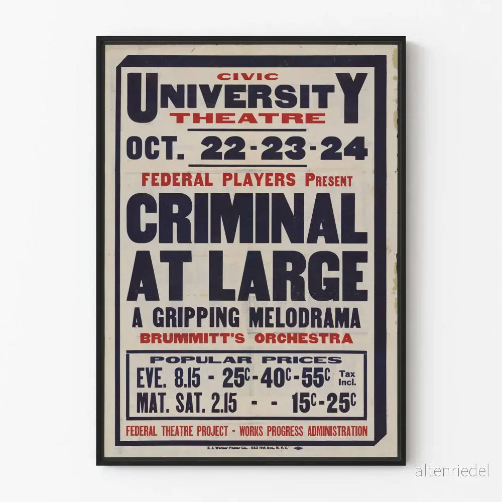 Vintageaffisch för teatern Criminal At Large