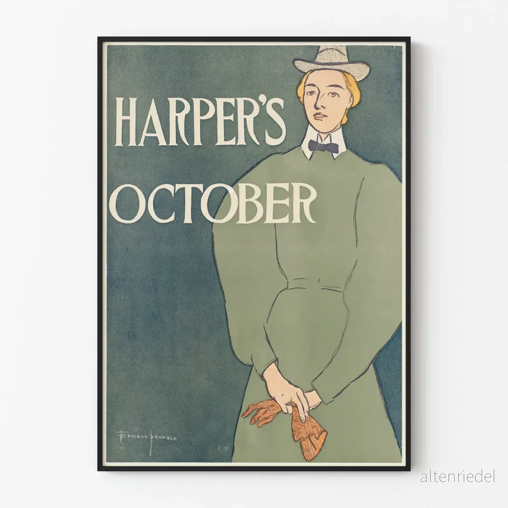 Vintageaffisch Harper's oktober med elegant kvinnlig silhuett