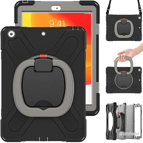 Commute Case för iPad mini6, tungt, stabilt, stötsäkert barnfodral med skärmskydd 3 i 1, stötsäker stötfångare 360 ringhållare, stativ, bärrem (svart + grå) 755985019324